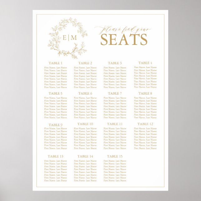 Poster Sièges Mariage de Monogramme de cime dorée (Devant)