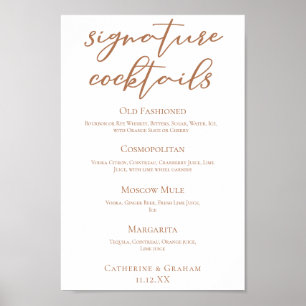 Poster Sienna Brown Mariage Signature Cocktails Menu
