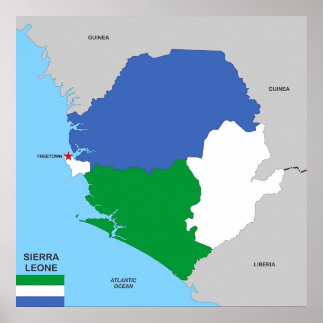 Poster sierra leone pays carte politique (Devant)