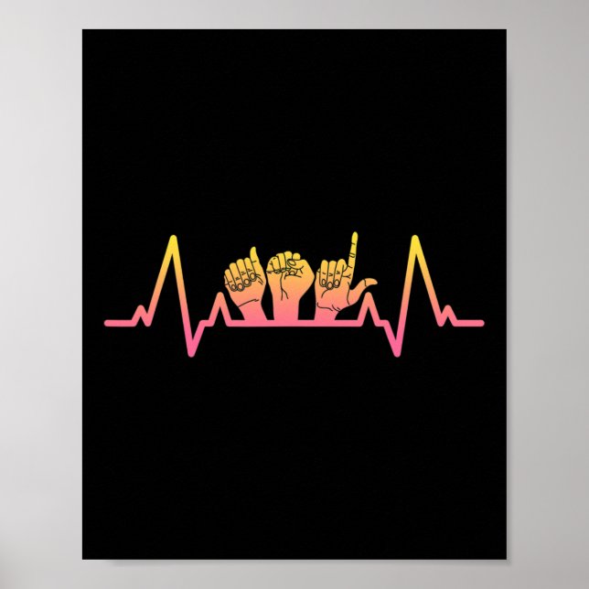 Poster Sign Language Heartbeat Tee Teacher Deaf Awareness (Devant)
