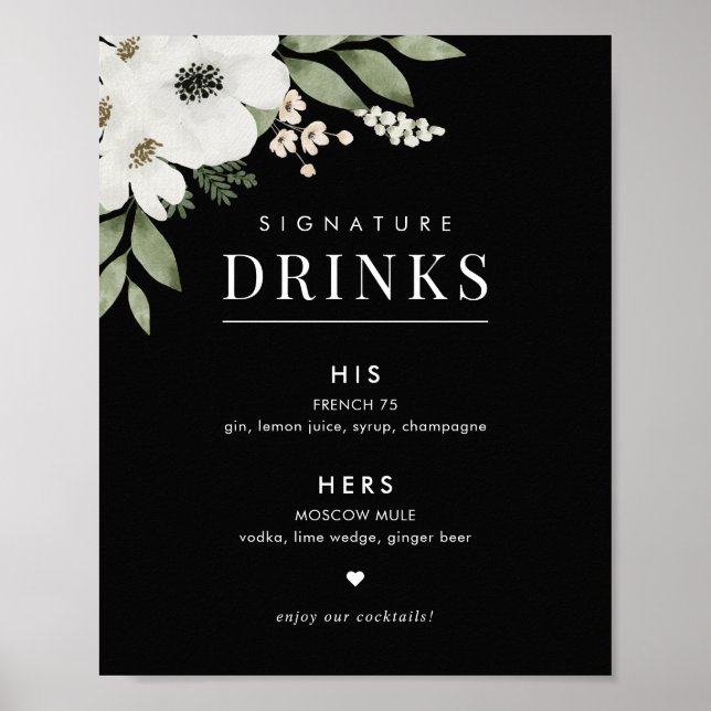 Poster Signal Botanique Florale Mariage Signature Boisson (Devant)