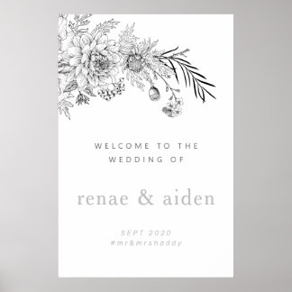 Poster Signal d'accueil fleuri mariage, mariage