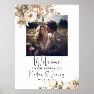 Poster Signal d'accueil mariage, photo et fleurs d'aquare