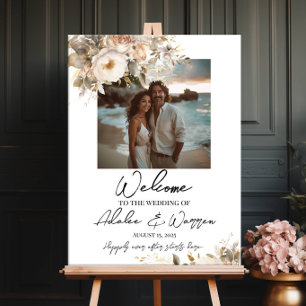 Poster Signal d'accueil mariage, photo et fleurs d'aquare