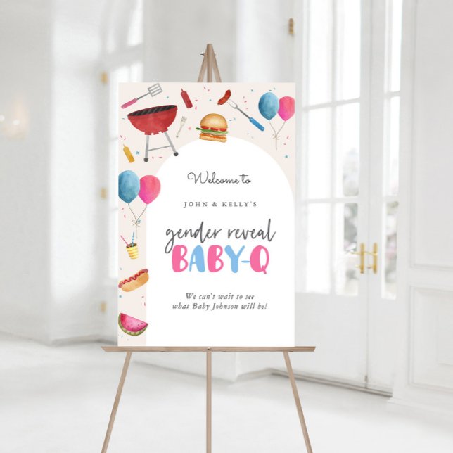 Poster Signal d'affiche de bienvenue pour le bébé-Q (BBQ) (Gender Reveal Baby-Q Welcome Sign)