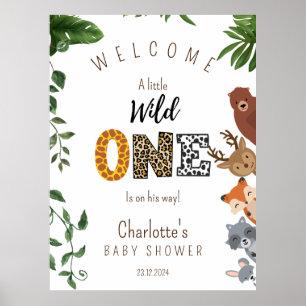 Poster Signal de bienvenue du baby shower Wild One Safari