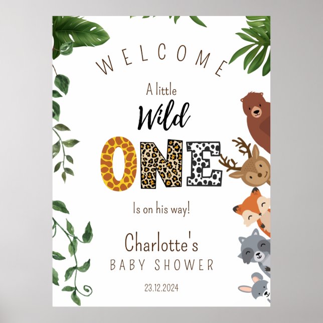 Poster Signal de bienvenue du baby shower Wild One Safari (Devant)