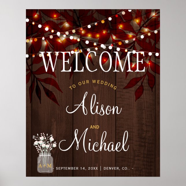Poster Signal de bienvenue mariage de automne rustique au (Devant)