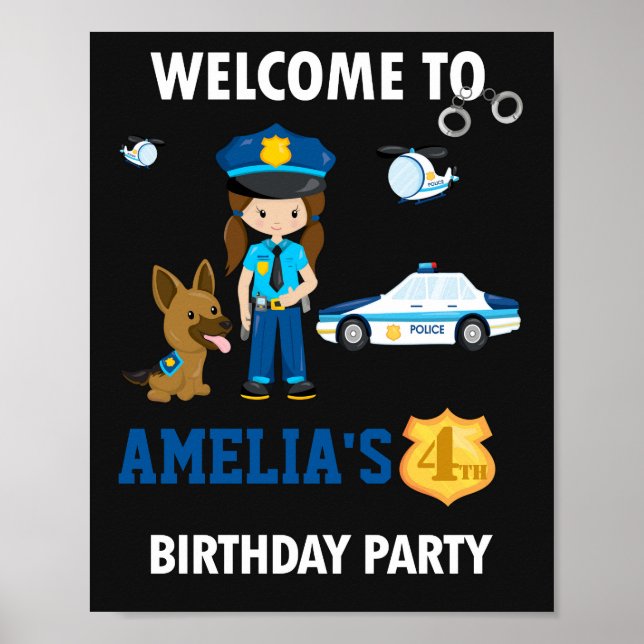 Poster Signal de fête de bienvenue de la police Fille ave (Devant)