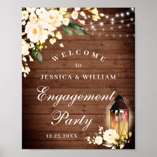Poster Signal de la partie d'engagement floral Rose en bo