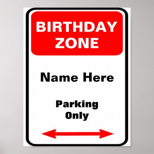 Poster Signal de stationnement de la zone d'anniversaire  (Devant)