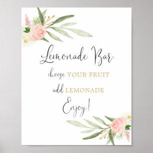 Poster Signal floral or blanc rose pâle Lemonade Bar