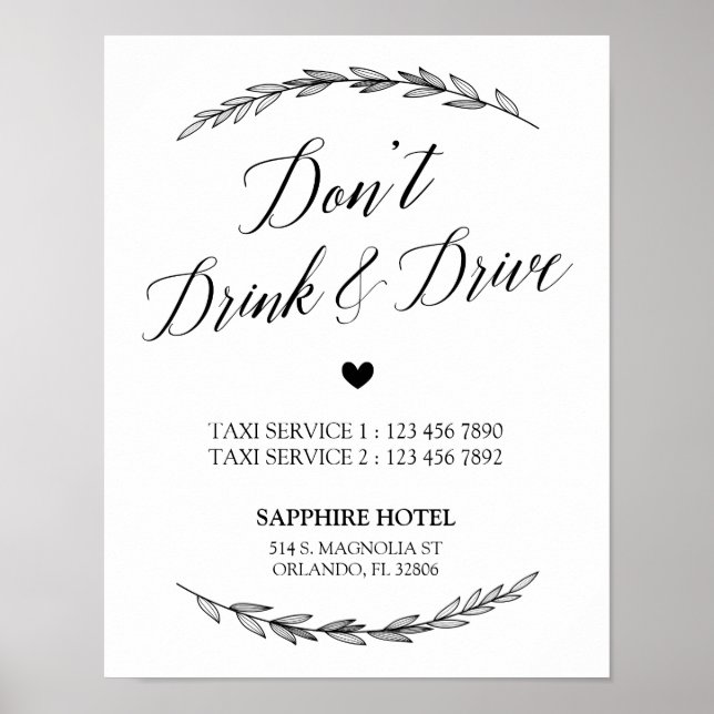 Poster Signal mariage - Ne pas boire et conduire Laurel S (Devant)