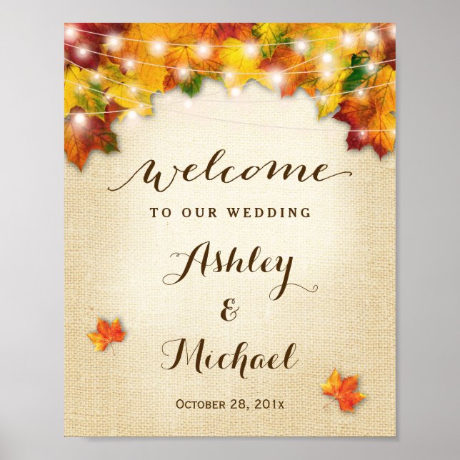 Poster Signal Mariage Rustique de feuilles d'automne (Devant)