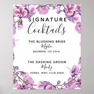 Poster Signature Barre de cocktails panneau mariage viole