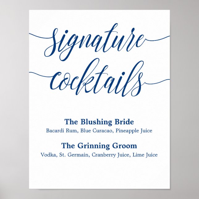 Poster Signature Boire Mariage Signal Marine Blue Calligr (Devant)