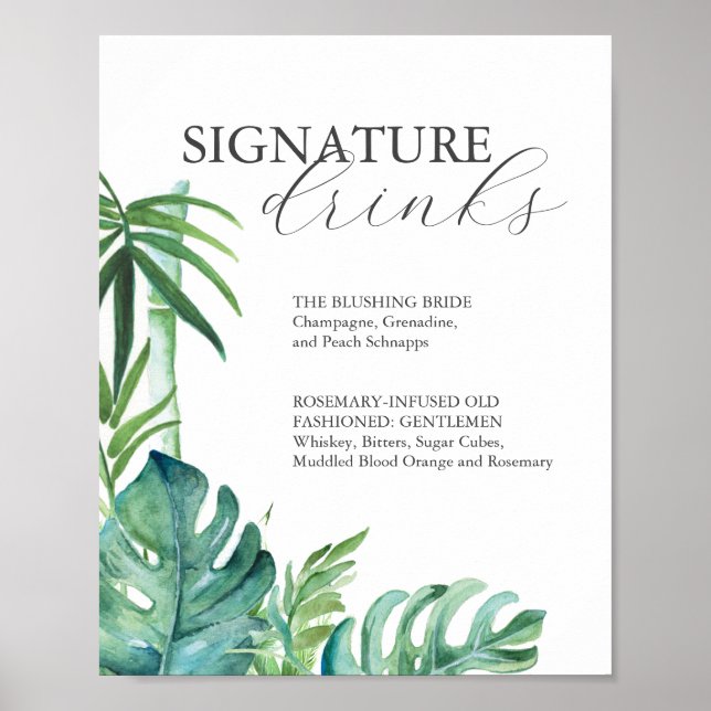 Poster Signature Boissons 8x10 Mariage tropical (Devant)