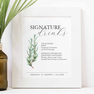 Poster Signature Boissons 8x10 Rosemary Mariage Signal