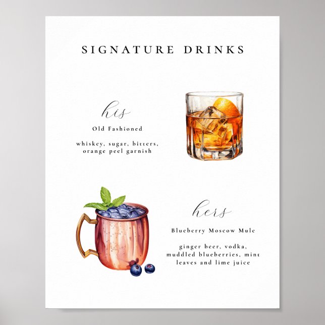 Poster Signature Boissons Bar à cocktails Mariage (Devant)