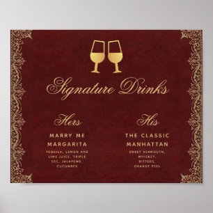 Poster Signature Boissons Burgundy or Script Mariage Sign