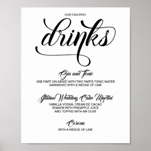Poster Signature Boissons Cocktails Signal Mariage - Noir