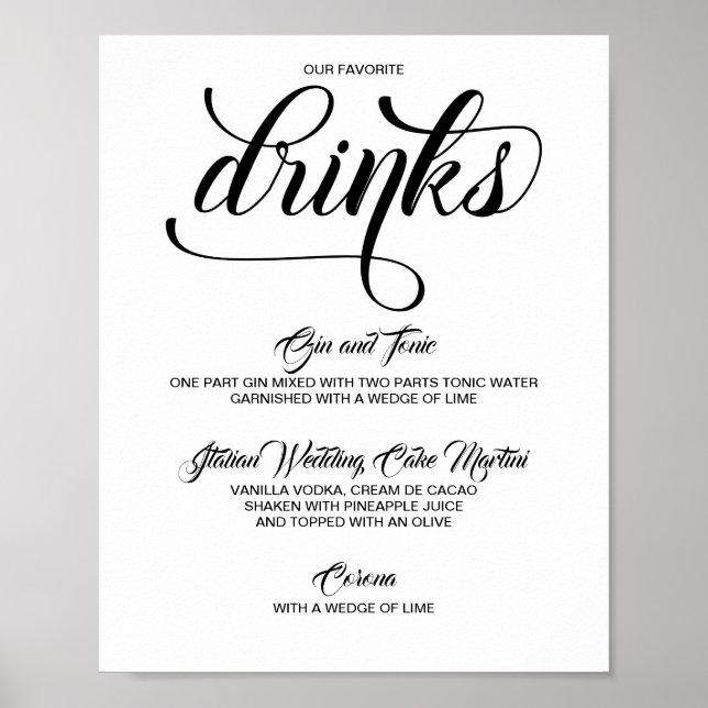 Poster Signature Boissons Cocktails Signal Mariage - Noir (Devant)