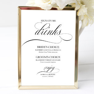 Poster Signature Boissons Élégant Script noir