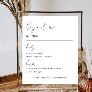 Poster Signature Boissons Mariage Party Bar Menu Ses Orei