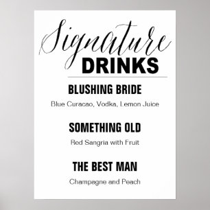 Poster Signature Boissons Mariage signe noir et blanc