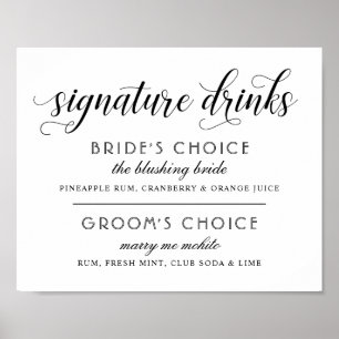 Poster Signature Boissons Moderne Mariage noir et blanc