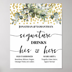 Poster Signature Boissons Réception de mariage Eucalyptus