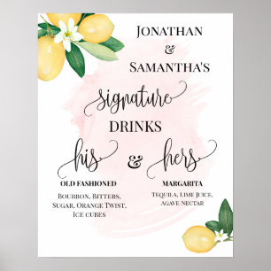 Poster Signature Boissons Réception Mariage Citrons Pink 