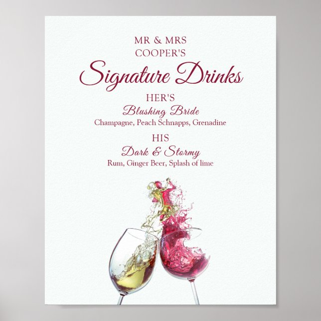 Poster Signature Boissons Rouge et blanc Mariage de danse (Devant)