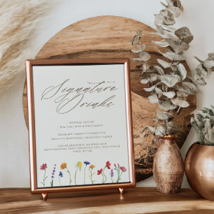 Poster Signature Boissons Vibrant Mariage Fleur sauvage
