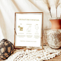 Signature Chic Gold Coctail Boire Bar Mariage Sign