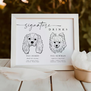Poster Signature Chien moderne Boissons Mariage Bar Anima