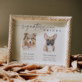 Poster Signature Chien moderne Boissons Mariage Bar Anima