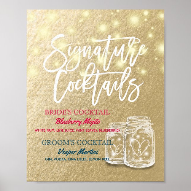 Poster Signature Cocktail Boisson Menu Mariage Décor Sign (Devant)