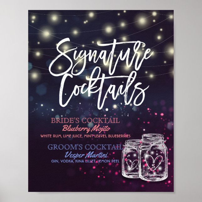 Poster Signature Cocktail Boisson Menu Mariage Décor Sign (Devant)