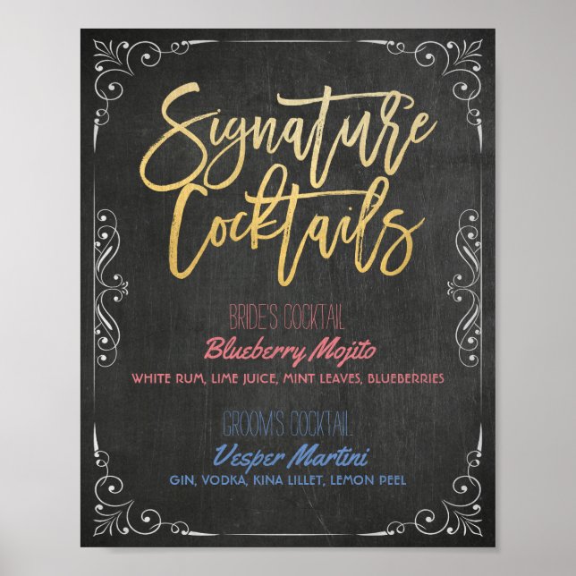 Poster Signature Cocktail Boisson Menu Mariage Décor Sign (Devant)