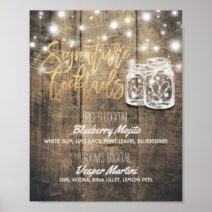 Poster Signature Cocktail Boisson Menu Mariage Décor Sign