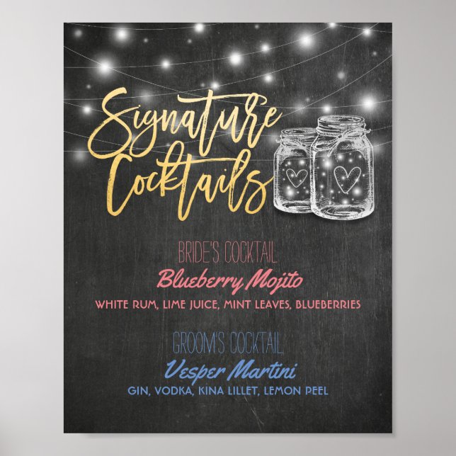 Poster Signature Cocktail Boisson Menu Mariage Décor Sign (Devant)