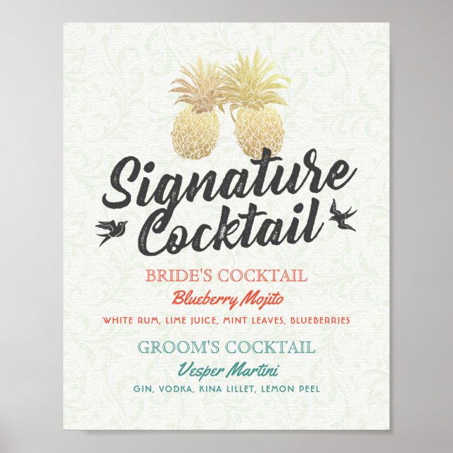 Poster Signature Cocktail Boisson Menu Mariage Décor Sign (Devant)