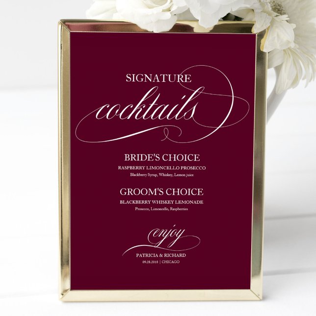 Poster Signature Cocktails Burgundy Marsala Mariage (Créateur téléchargé)