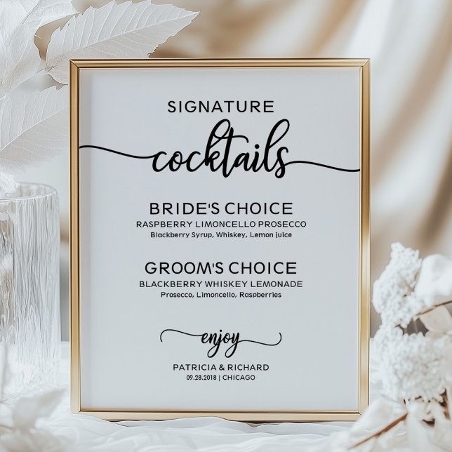 Poster Signature Cocktails Élégant Script Mariage Signal (Créateur téléchargé)