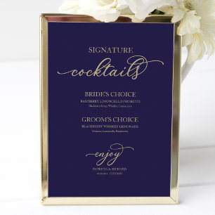 Poster Signature Cocktails Gold Script Marine Panneau ble