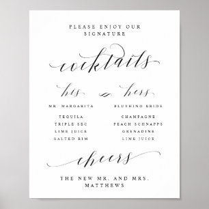 Poster Signature Cocktails Sa & Hers Bar Menu Signe