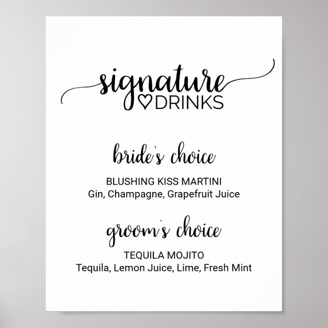 Poster Signature de calligraphie noire simple Boissons Si (Devant)