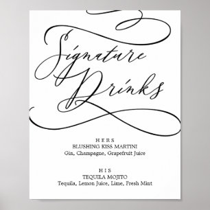 Poster Signature de calligraphie romantique Boissons