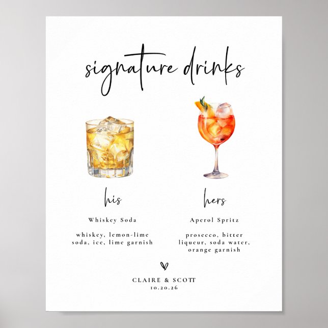 Poster Signature Drinks Wedding Bar Sign (Devant)